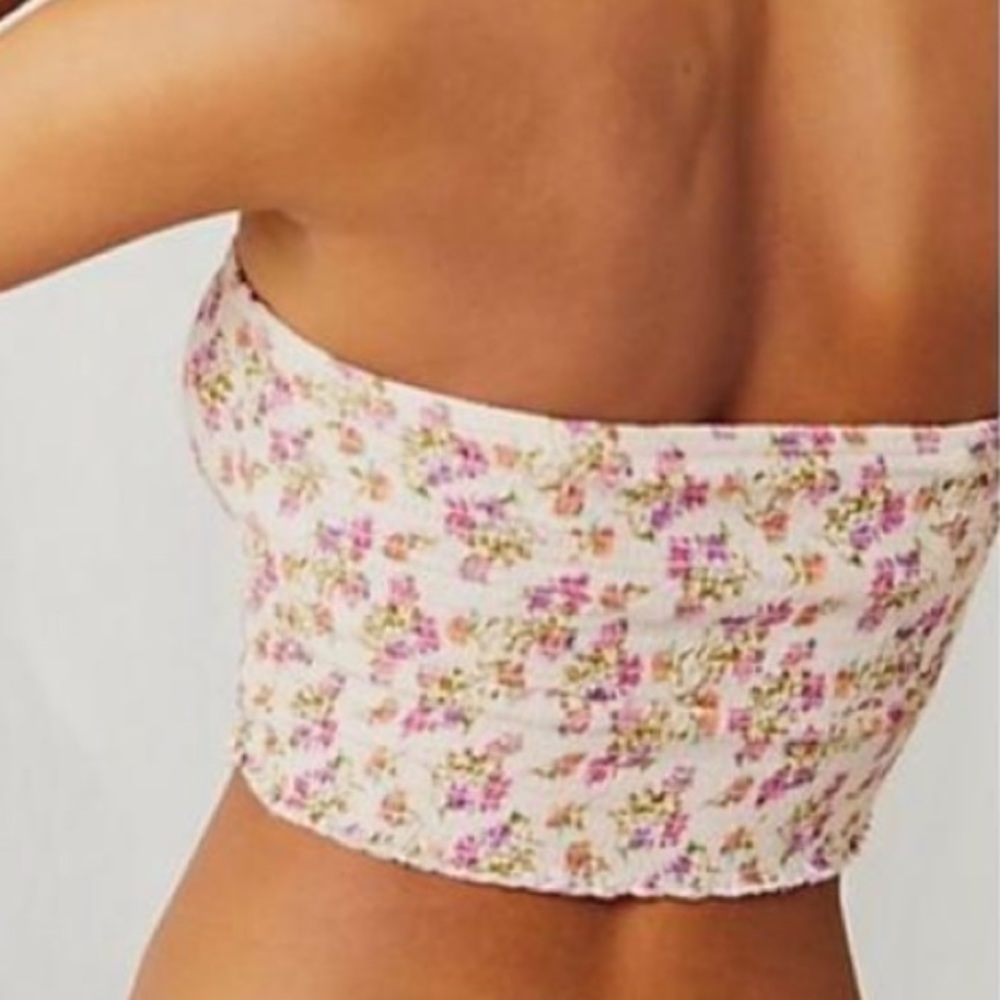 Free People Maia Petal Meadow Ruched Top with removable adjustable straps Sz L - Picture 2 of 15